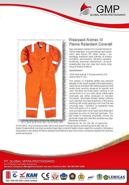 Brosur teknis Wearpack Nomex III Flame Retardant Coverall PT Global Mitra Proteksindo
